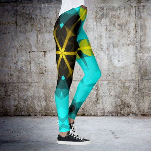 Leggings Retro Mandala Flor Azul Amarillo y Negro