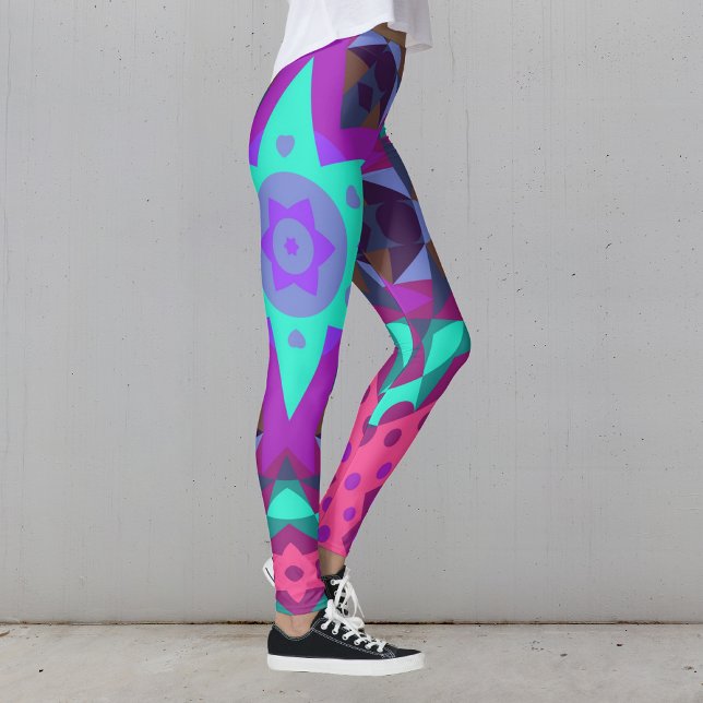Leggings Retro Mandala Flor azul morado y rosa (Subido por el creador)