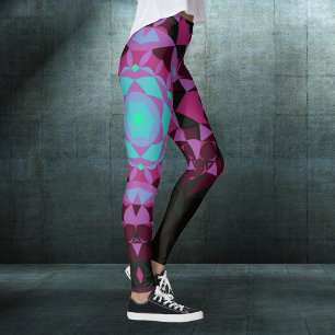 Leggings Retro Mandala Flor Azul Púrpura y Negro