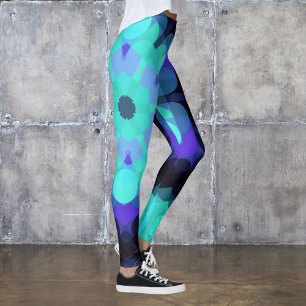 Leggings Retro Mandala Flor Azul Púrpura y Verde