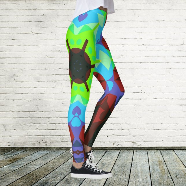 Leggings Retro Mandala Flor Azul Rojo y Verde (Subido por el creador)