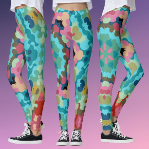 Leggings Retro Mandala Flor Azul rosa y verde