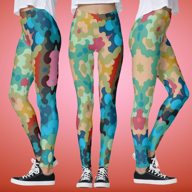 Leggings Retro Mandala Flor Azul Verde y rosa (Subido por el creador)
