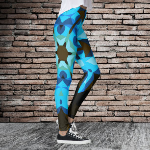 Leggings Retro Mandala Flor Azul y Naranja