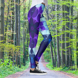 Leggings Retro Mandala Flor Azul y Púrpura