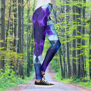 Leggings Retro Mandala Flor Azul y Púrpura