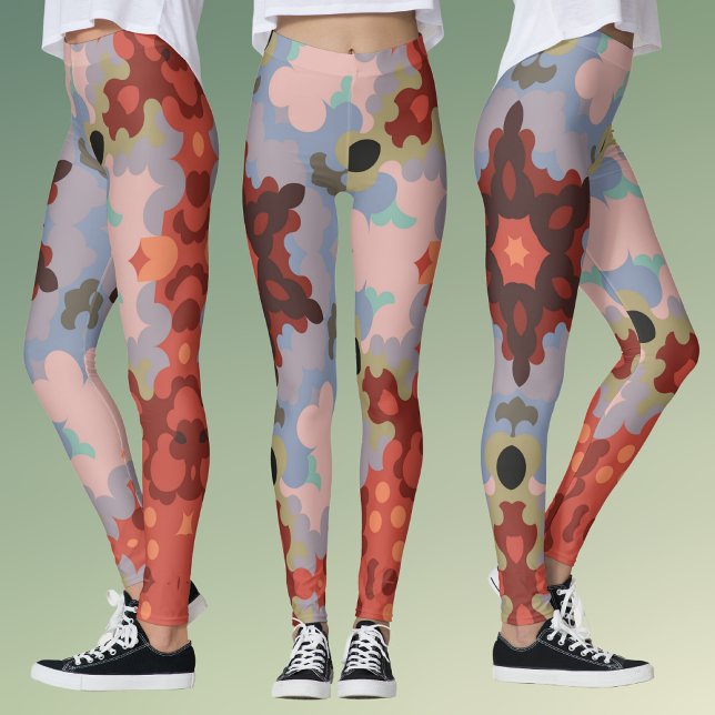 Leggings Retro Mandala Flor Azul y Rojo (Subido por el creador)