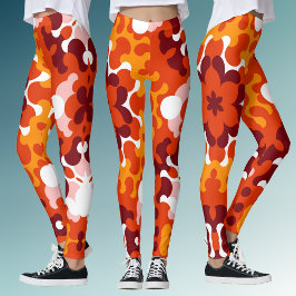 Leggings Retro Mandala Flor Naranja blanco y amarillo