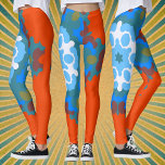 Leggings Retro Mandala Flor Naranja Blanco y Azul<br><div class="desc">Este diseño retro de flores de mandala presenta un diseño naranja,  azul y blanco. Patrones voluminosos y vistosas imágenes para el hippie moderno o para cualquiera que aprecie los colores brillantes trippy.</div>