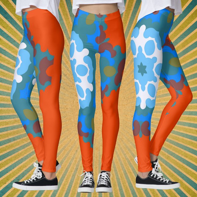 Leggings Retro Mandala Flor Naranja Blanco y Azul (Subido por el creador)
