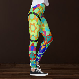 Leggings Retro Mandala Flor Naranja Rojo y Azul