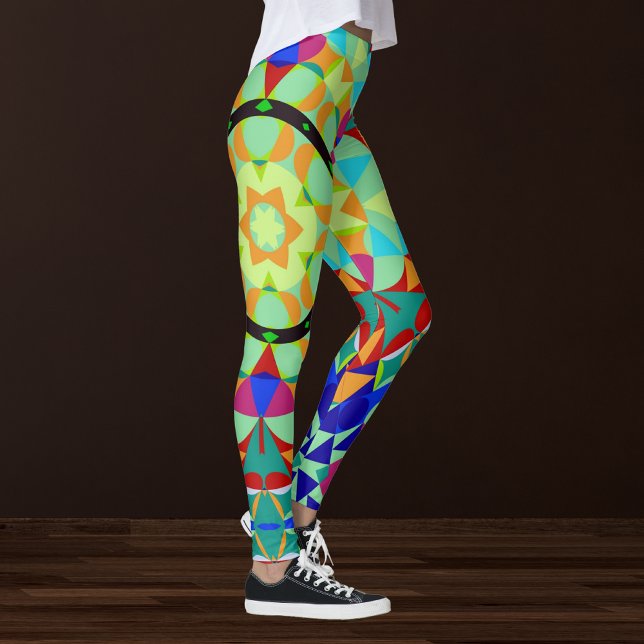 Leggings Retro Mandala Flor Naranja Rojo y Azul (Subido por el creador)