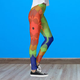 Leggings Retro Mandala Flor Naranja Verde y Azul