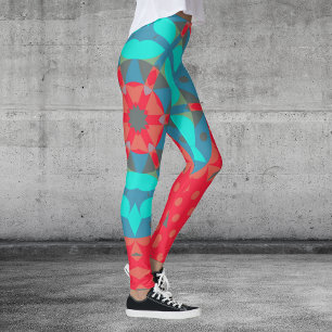 Leggings Retro Mandala Flor Rojo y Azul
