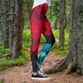 Leggings Retro Mandala Flor Rojo y Azul