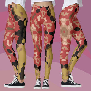Leggings Retro Mandala Flor Rojo y Marrón