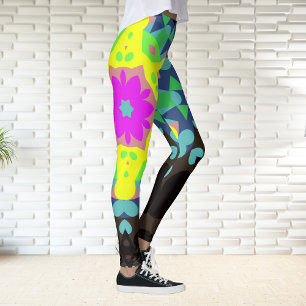 Leggings Retro Mandala Flor rosa amarillo y azul