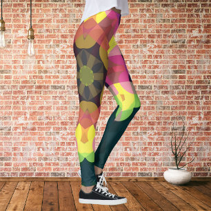 Leggings Retro Mandala Flor rosa amarillo y verde