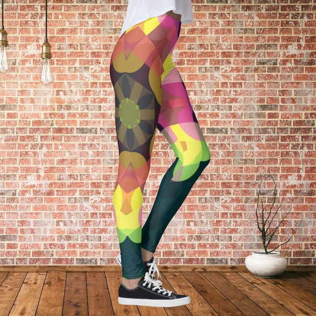 Leggings Retro Mandala Flor rosa amarillo y verde (Subido por el creador)