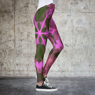 Leggings Retro Mandala Flor rosa y verde