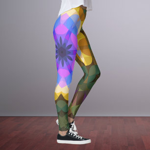 Leggings Retro Mandala Flower Pink Blue and Yellow