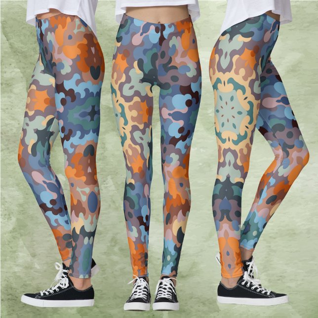 Leggings Retro Mandala Naranja azul y amarillo (Subido por el creador)
