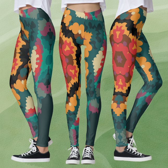 Leggings Retro Mandala Naranja azul y rojo (Subido por el creador)