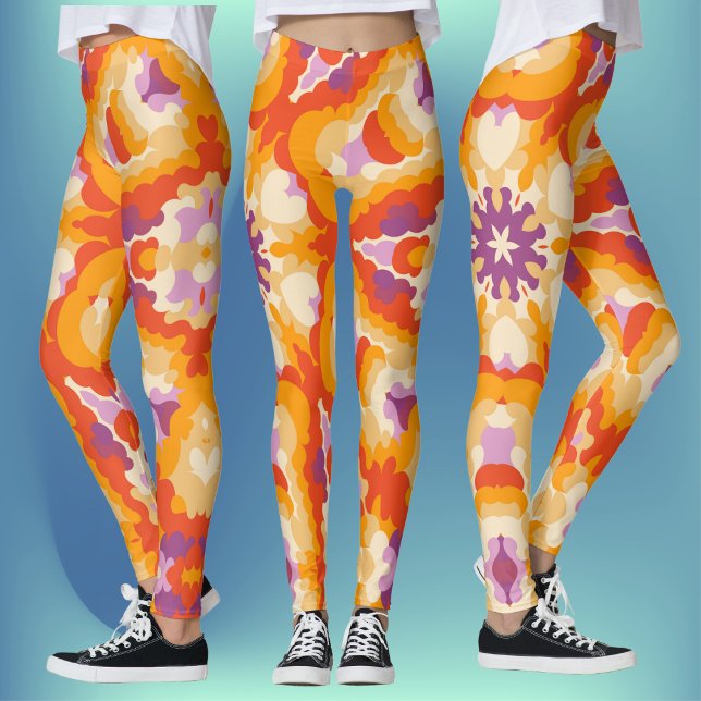 Leggings Retro Mandala Naranja rojo morado y amarillo (Subido por el creador)