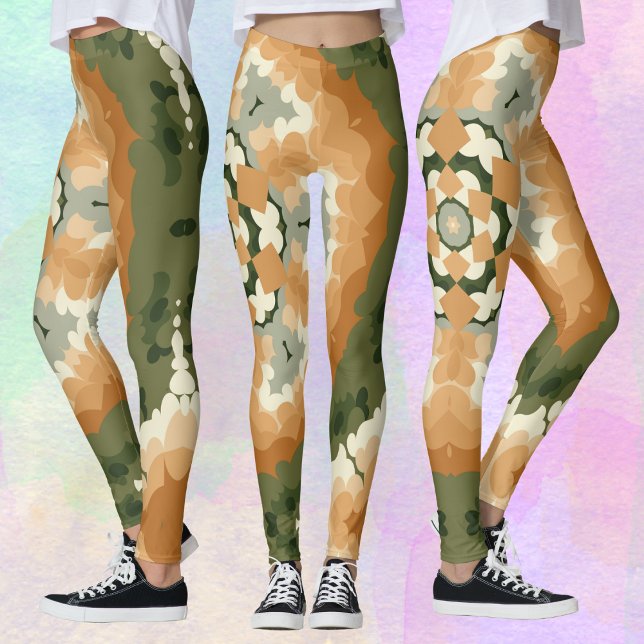 Leggings Retro Mandala Naranja Verde y Blanco (Subido por el creador)