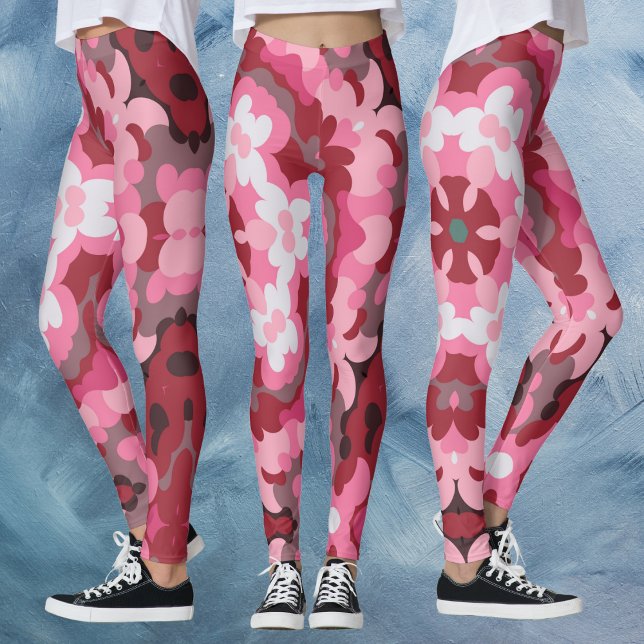 Leggings Retro Mandala rosa rojo y blanco (Subido por el creador)