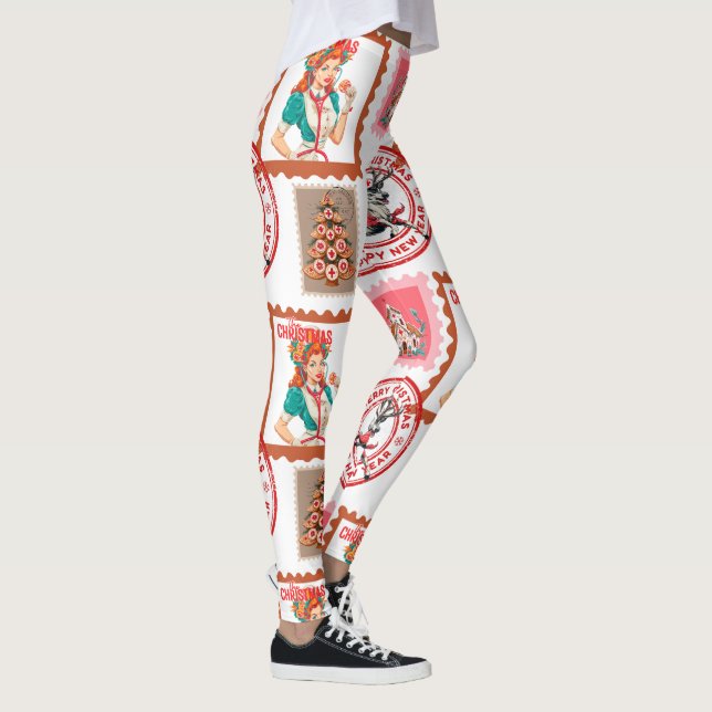 Leggings Retro Medical Christmas Stamp Set Art (Derecha)