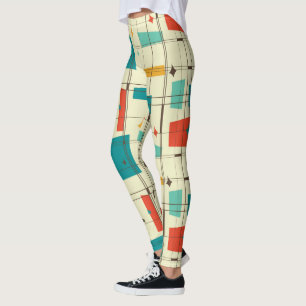 Leggings Retro Medio Siglo Mod Espacio Atómico Era Rojo Ver