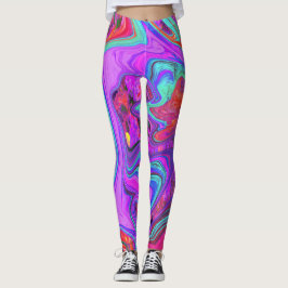 Leggings Retro morado, azul y Naranja Resumen de arte líqui
