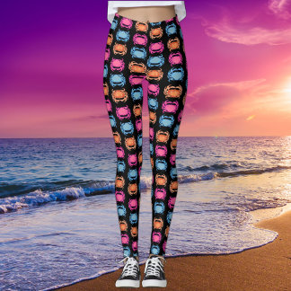 Leggings Retro Neon Style Pink 80s Ocean Crab Pattern Black