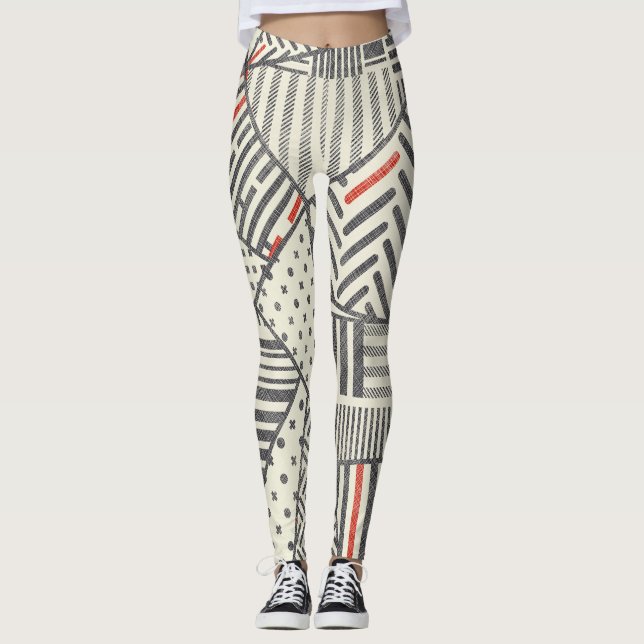 Leggings Retro Patchwork: Resumen de diseño geométrico (Anverso)