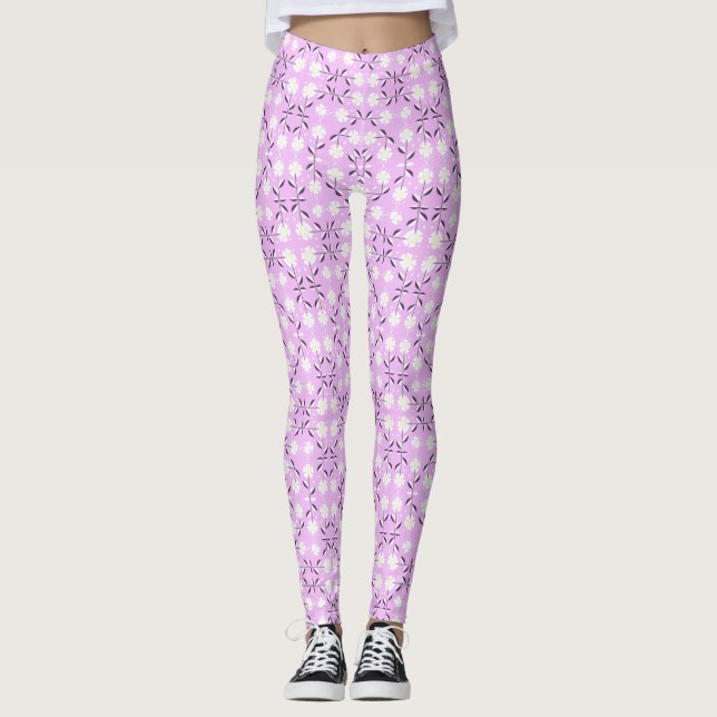 Leggings Retro, patrón floral rosado (Anverso)