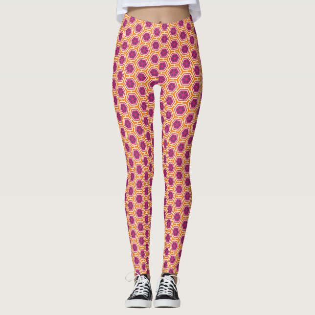 Leggings Retro Pink and Orange Modern Geometric Pattern (Anverso)