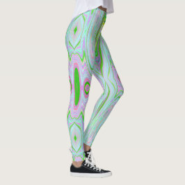 Leggings Retro Resumen Rosa, Lime Green y Aqua Pattern