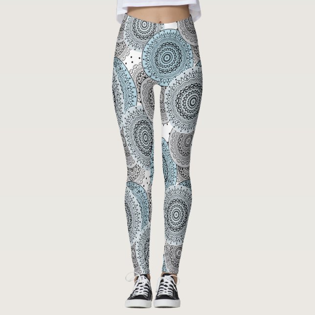 Leggings Retro, retro, azul y gris, elegante (Anverso)