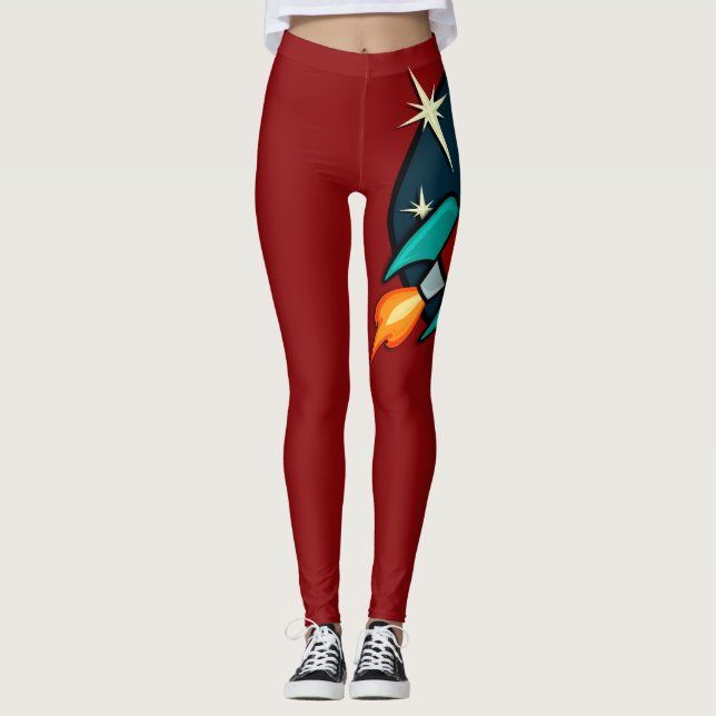LEGGINGS RETRO ROCKET SHIP GRÁFICOS ROJOS (Anverso)