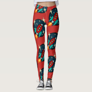 LEGGINGS RETRO ROCKET SHIP GRAPHIC PATTERN LEGGINING