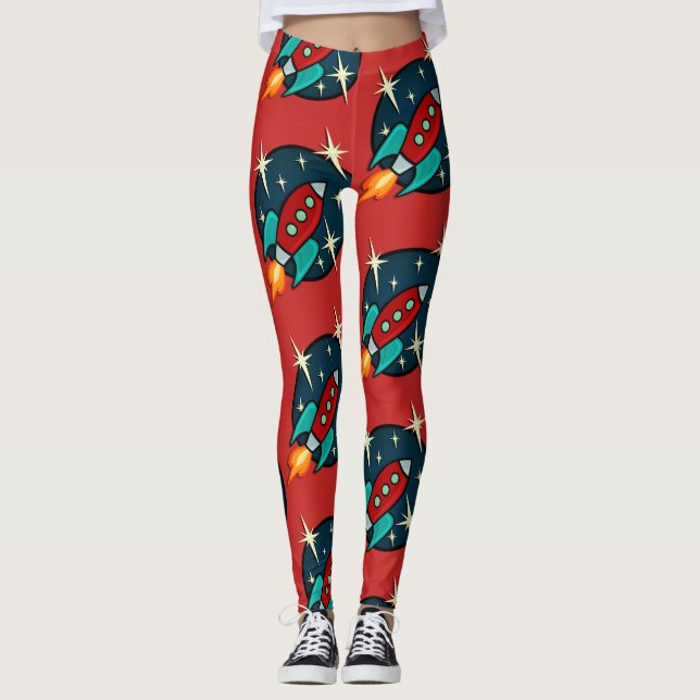 LEGGINGS RETRO ROCKET SHIP GRAPHIC PATTERN LEGGINING (Anverso)