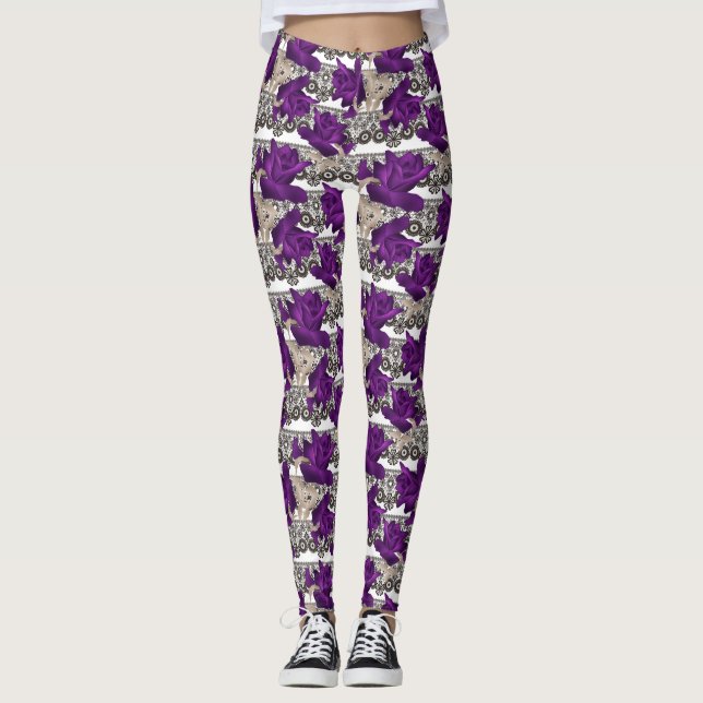 Leggings Retro, rosas morados (Anverso)