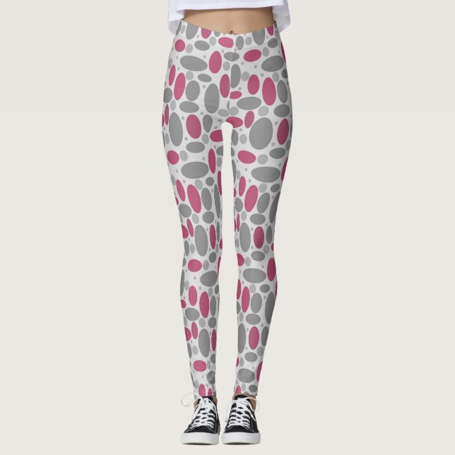 Leggings retro, sesenta, puntos de polka, gris y rosa (Anverso)