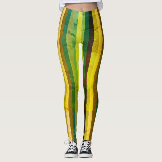 Leggings Retro Vintage Verde Amarillo Rayas - 70s Grunge