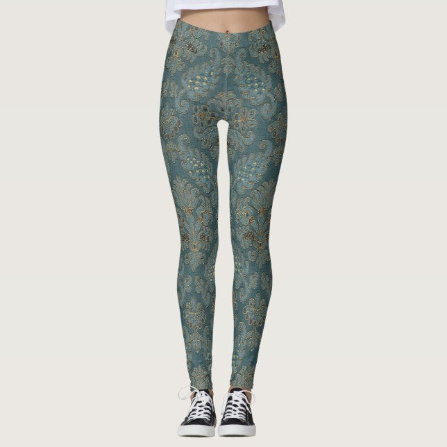 Leggings retrogrupo de textura de patrón textil medieval (Anverso)