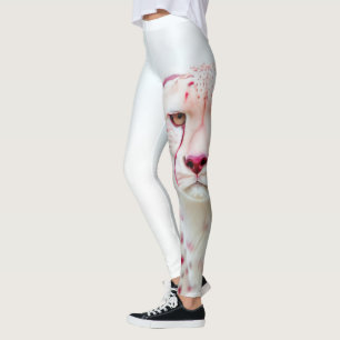 Leggings Rey Guepardo Exótico Blanco y Manchas Rosadas Arte