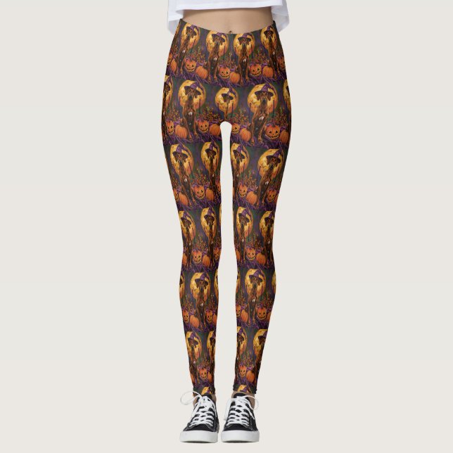 Leggings Rhodesia Ridgeback Perro Halloween Calabaza de Bru (Anverso)