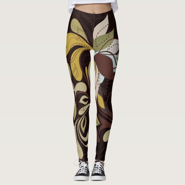 Leggings Rich Brown Autums Hues en negrita Impresión contem (Anverso)