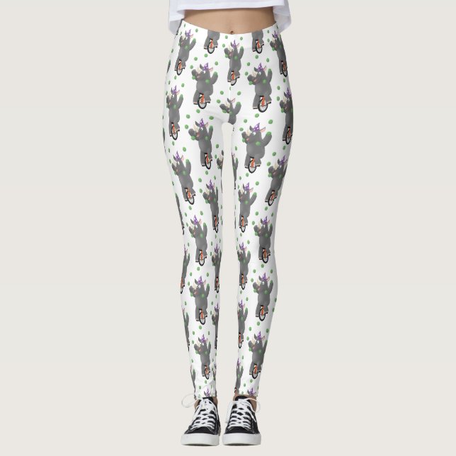 Leggings Rinocerontes divertidos y lindos en monociclo (Anverso)